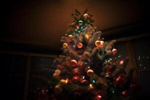 Navidad árbol en el habitación. ai generado foto