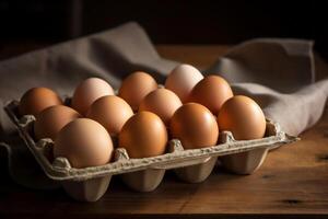 Chicken eggs in a tray. photo