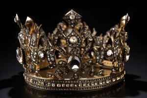 Crown with diamonds on black. AI Generated photo