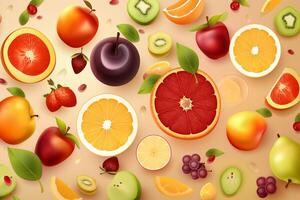 Background with cut fruits. photo