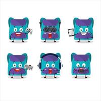 Blue bag cartoon character are playing games with various cute emoticons vector