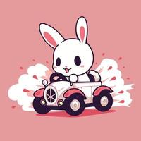 A bunny driving a car with a pink background. vector