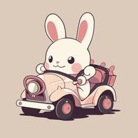 A bunny driving a car with a pink background. vector