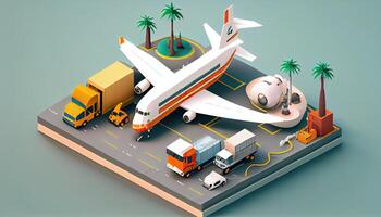 Isometric diorama of a logistic and transportation concept photo