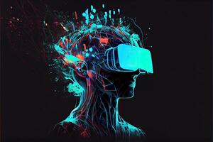 Metaverse concept and virtual world elements. virtual reality headset photo