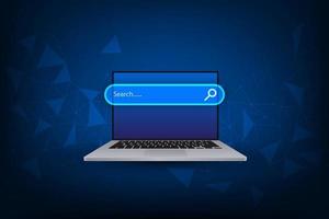 Vector laptop mockup with search concept. Technology abstract banner background