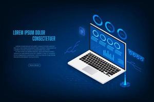 Vector isometric laptop cloud storage concept Technology abstract background.