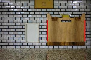 Wooden Wheelchair Transportation Ramp at Train Station in Japan. photo