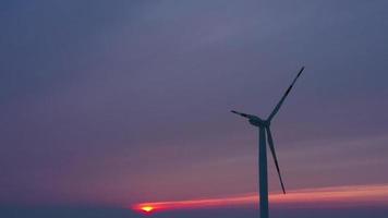 silueta de energía productor viento turbinas a atardecer, Polonia video