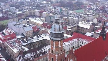 Aerial view of Wawel royal Castle and Cathedral, Vistula River, park, promenade and walking people in winter. Poland video