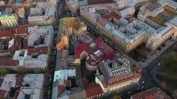 Aerial view of the historical center of Lviv. Shooting with drone video