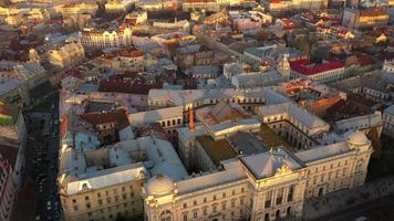 Aerial view of the historical center of Lviv. Shooting with drone video