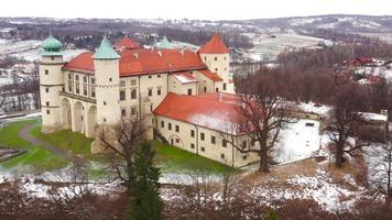 se från de höjd av de slott i nu wisnicz i vinter, polen video