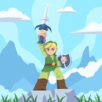 Swordsman with Shield in Adventure Game World vector