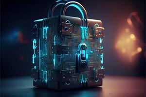 Cyber security network. digital padlock with data protection, technology networking and social network photo