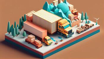 Isometric diorama of a logistic and transportation concept photo