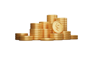 stack Gold coins 3D rendering illustration transparency png