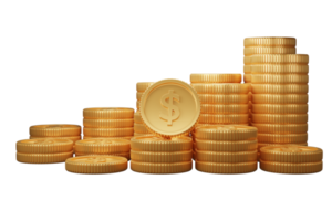 stack Gold coins 3D rendering illustration transparency png