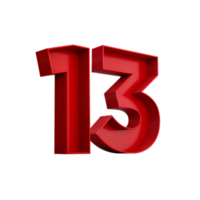 3d illustration of red number 13 or Thirteen inner shadow png