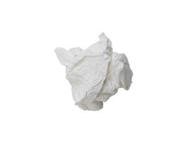 Single screwed or crumpled tissue paper or napkin in strange shape after use in toilet or restroom isolated on white background with clipping path photo