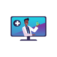 Online drugstore or appointment with doctor, flat illustration isolated png