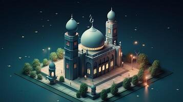 Ramadán el noveno mes de islámico calendario observado por musulmanes alrededor mundo como un mes de rápido oración repercusiones sociedad mes conmemorando primero versos de profeta Mahoma ai generado Arte foto