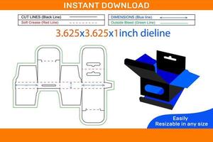 Mobile charger Hanging window box 3.625x3.625x1 inch dieline template and 3D render file 1 vector