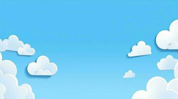 Paper clouds on blue sky background. 3D illustration with copy space photo