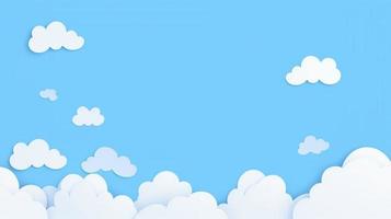 Paper clouds on blue sky background. 3D illustration with copy space photo