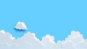 Paper clouds on blue sky background. 3D illustration with copy space photo