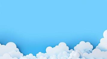 Paper clouds on blue sky background. 3D illustration with copy space photo