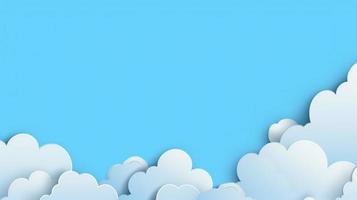 Paper clouds on blue sky background. 3D illustration with copy space photo