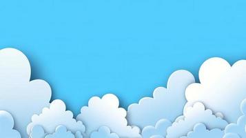 Paper clouds on blue sky background. 3D illustration with copy space photo