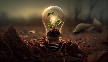 Green Energy and a Bright Future A Light Bulb in Soil photo