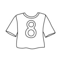 corto Deportes camiseta con número ocho. vector garabatear bosquejo