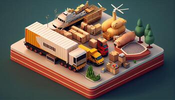 Isometric diorama of a logistic and transportation concept photo