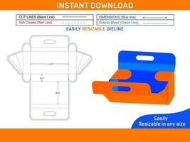 Hand bag design or designer purse bag dieline template and 3D bag design Box dieline and 3D box vector