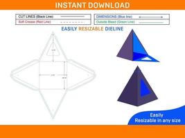 Favour box or pyramid gift box square size dieline template and 3D box Box dieline and 3D box vector