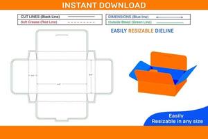 Corrugated lock bottom carton box dieline template and 3D box design Box dieline and 3D box vector