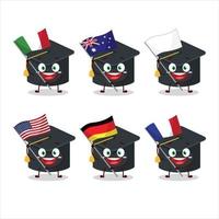 College hat cartoon character bring the flags of various countries vector