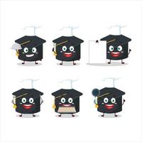 Cartoon character of college hat with various chef emoticons vector