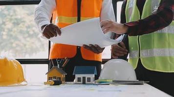 Architect concept, Architects working with blueprints in the office, Vintage Effect video