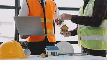 Architect concept, Architects working with blueprints in the office, Vintage Effect video