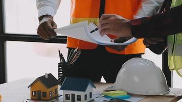 Architect concept, Architects working with blueprints in the office, Vintage Effect video