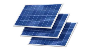 Solar panels in solar farm with sun lighting to create the clean electric power photo