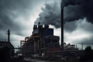 Industrial factories release exhaust fumes into the atmosphere. photo