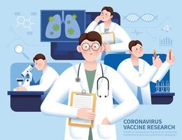 trabajo duro científicos mirando para eficaz vacuna y tratos para covid-19 vector