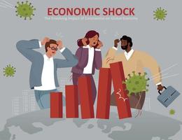 Coronavirus pathogen striking economic bar graph, which shocks many investors around the world, concept of COVID-19 financial crisis in flat style vector