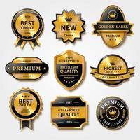 Useful collection of badges and labels in metal texture design, for premium product packaging, isolated on white background vector