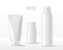 conjunto de varios blanco cosmético botella maquetas, aislado en blanco fondo, 3d ilustración vector